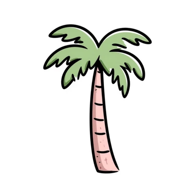 palm tree with pastel pink trunk and pastel green leaves sticker