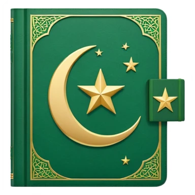 Closed Quran with the Islamic Symbol on it (moon and star) green and only 1 star sticker