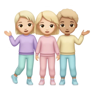 children in pastel clothes play sticker