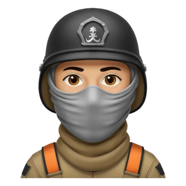 
an Iraqi soldier with a serious face, wearing a helmet and a balaclava covering his mouth sticker