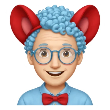 light blue haired man curly hair with big ears and red earrings and spectacles happy and hat wearing sticker