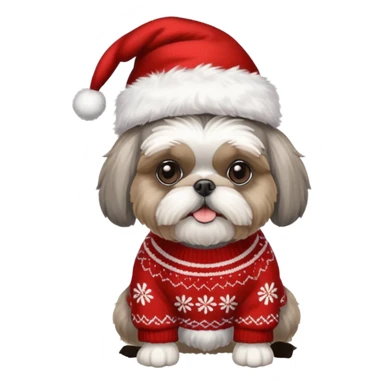 silver gray shih tzu christmas sweater and hat sticker
