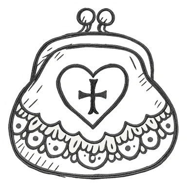 pink and black gothic coin purse, sketchy, whimsical, gothic lace accents sticker