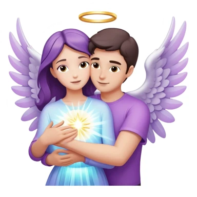 White brunette man light rays hugging a pastel purple woman angel sticker
