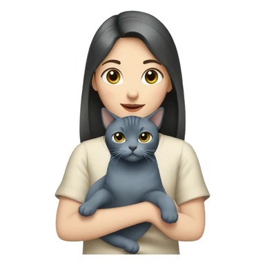 Japanese girl holding Two Russian Blue cats sticker