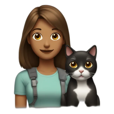 Black and with cat sit near a girl with brown hair sticker