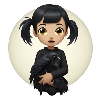 goth girl with black short hair and baby bangs with a black raven sitting on a shoulde  sticker