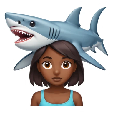 dark brownskin girl with shark head as a head sticker
