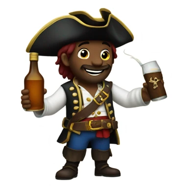 A pirate holding up a bottle of rum sticker