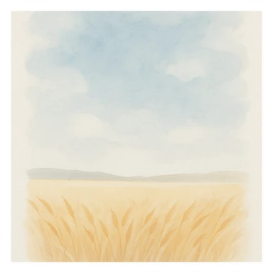 golden wheat field with blue sky above, painterly style sticker