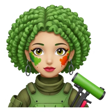green curly haired painitball player with big earrings guy shot with colors sticker