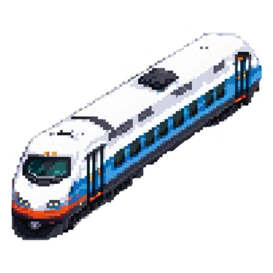 three-quarters view of an Amtrak train in pixel art style sticker