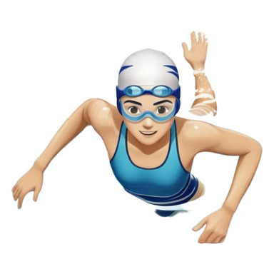 An icon featuring a swimmer in motion, cutting through the water with smooth strokes. The design includes ripples, goggles, and a swimming cap, symbolizing the fluidity and grace of swimming. Transparent background highlights the speed, technique, and rhythm of the sport. sticker