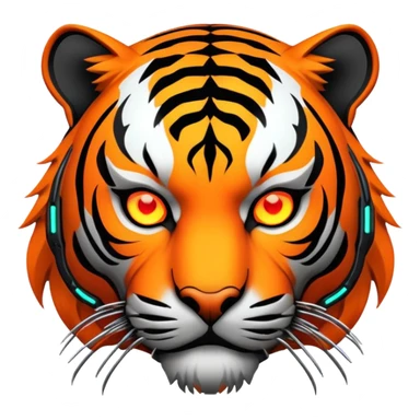 cyberpunk tiger face with neon elements and cybernetic implants for Twitch emote sticker