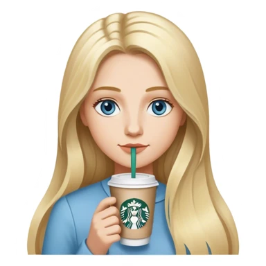 Long blonde grey highlighted with blue gray eyes sipping one Starbucks coffee sticker