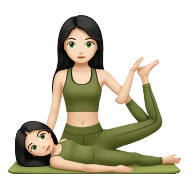 pilates girl in green olive set whit black long hair  sticker