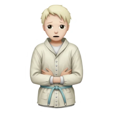 a patient in a psychiatric hospital, in a straitjacket with his hands tied behind his back sticker