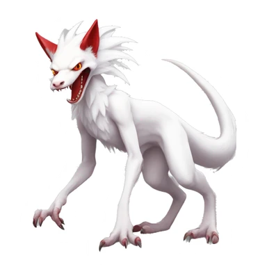 White edgy cute epic anthro albino sergal-vernid-Fakémon with red mane and red eyes, full body sticker