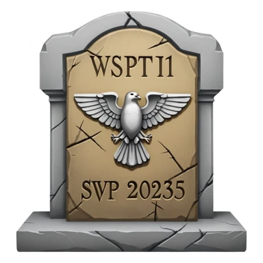 A gravestone with the inscription: Here lies the SVP 1971–2025 sticker
