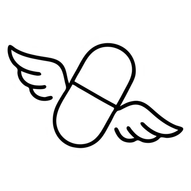 Medicine pill or capsule with wings flying sticker