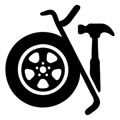 car wheel with dent repair tools like a lever and small hammer for Paintless Dent Repair (PDR) sticker