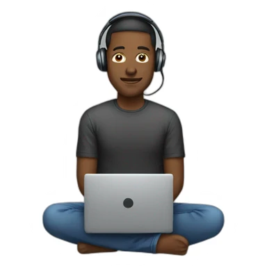 A MAN WITH HEADPHONES SITTING IN FRONT OF A LAPTOP sticker