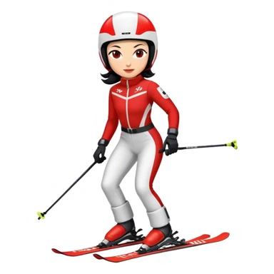 Ski racer downhill woman red white dress black hair  sticker