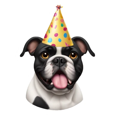 Black bulldog (with no white)with a party hat sticker