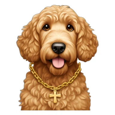 Light Brown golden doodle with cross chain sticker