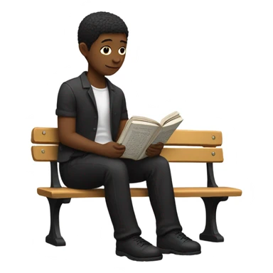 white person sitting on bench wearing black trousers  reading a book  sticker