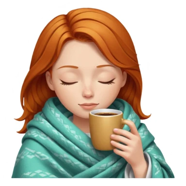 girl with ginger hair inside a blanket sipping coffee eyes closed sticker