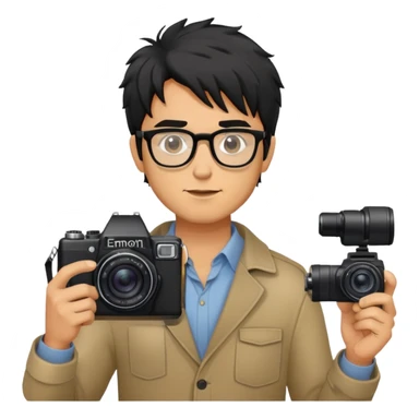 a man with black messy hair with one camera taking a photo sticker