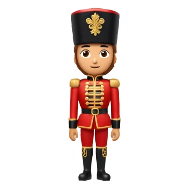 3D emoji of a majestic
Nutcracker soldier standing in front of a stylized Bolshoi Theatre facade. Snowy winter atmosphere, theatrical gold and red colors. High-quality 3D render, glossy plastic and wood textures, isolated on a white background. sticker