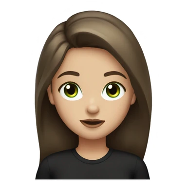 Girl with long brown hair, green eyes , long eyelashes, full lips and freckles with black shirt sticker
