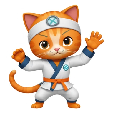 Kwazii from Octonauts doing a karate pose, orange cat pirate with eye patch sticker