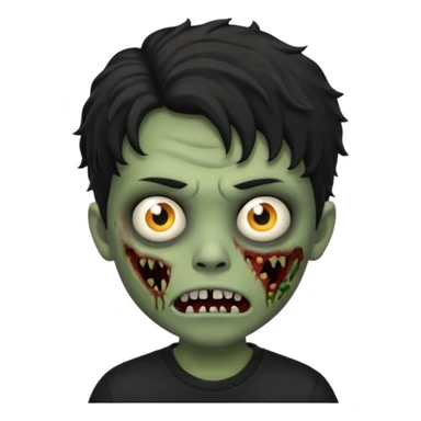 a boy with wavy hair, a zombie-shaped mouth piercing hum, and black hair with a black shirt too sticker