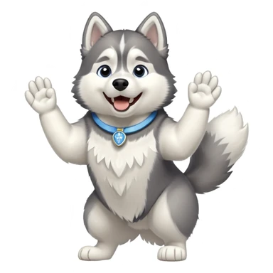 Husky with paws raised in victory sticker