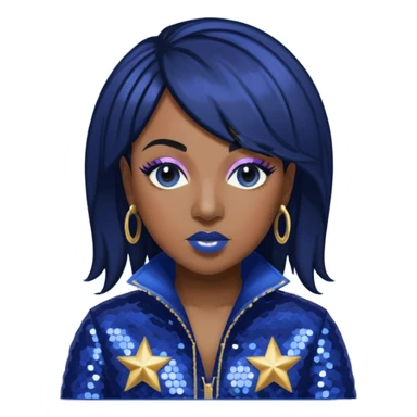 Missy Elliott with jet black hair, indigo sequin outfit sticker
