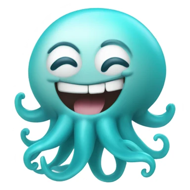 laughing emoji with a cyan squid on top sticker