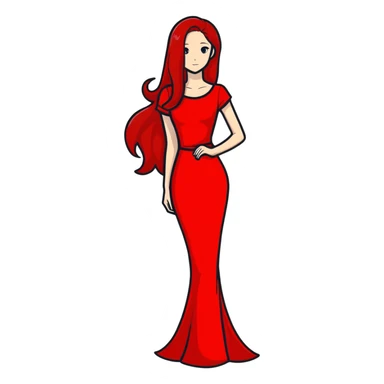 Fair-skin elegant girl in red long dress with long red hair sticker