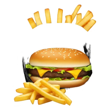 Burger and fries in a shallow oval black basket sticker