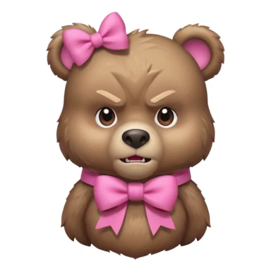 cute angry bear with a pink bow, portrait, bust up sticker