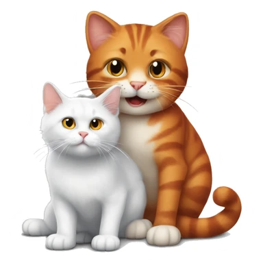 A big red cat playing with a small gray-white kitty sticker