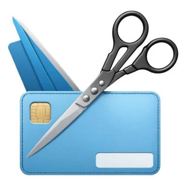 Floating black Scissors cutting a light blue idf ID card in 2 parts .hyper realistic sticker