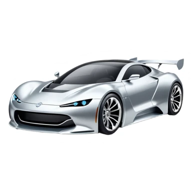 A low-profile futuristic car emoji made of polished silver chrome, wide body stance, smooth aerodynamic shape, glossy metallic surface, soft reflections, luxury swag aesthetic, minimal details, iOS emoji style, centered on clean white background, studio lighting sticker