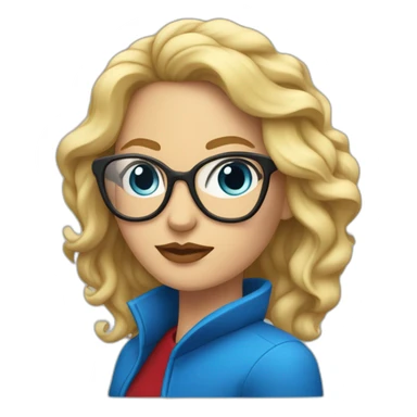 mujer rubia con pelo largo ondulado, con ojos azules, labios rojos y gafas negras sticker