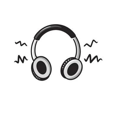 Hand-drawn sketch of DJ headphones with music waves sticker