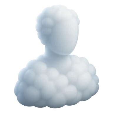 A person from the shoulders up, entirely composed of fluffy, convex white clouds. sticker