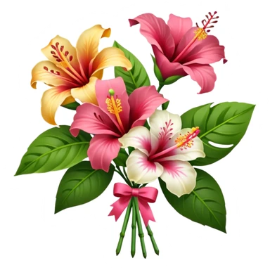 bouquet of lilies and hibiscus with bow sticker