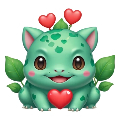 cute Bulbasaur Pokémon with winking face, heart-shaped decorations, joyful look, green and teal tones sticker